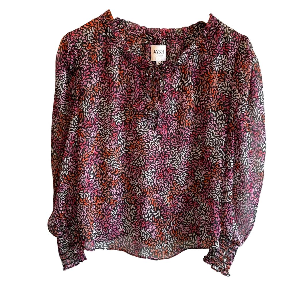 Misa Semi-Sheer Multi-Color Long Sleeve Blouse Top - size Small